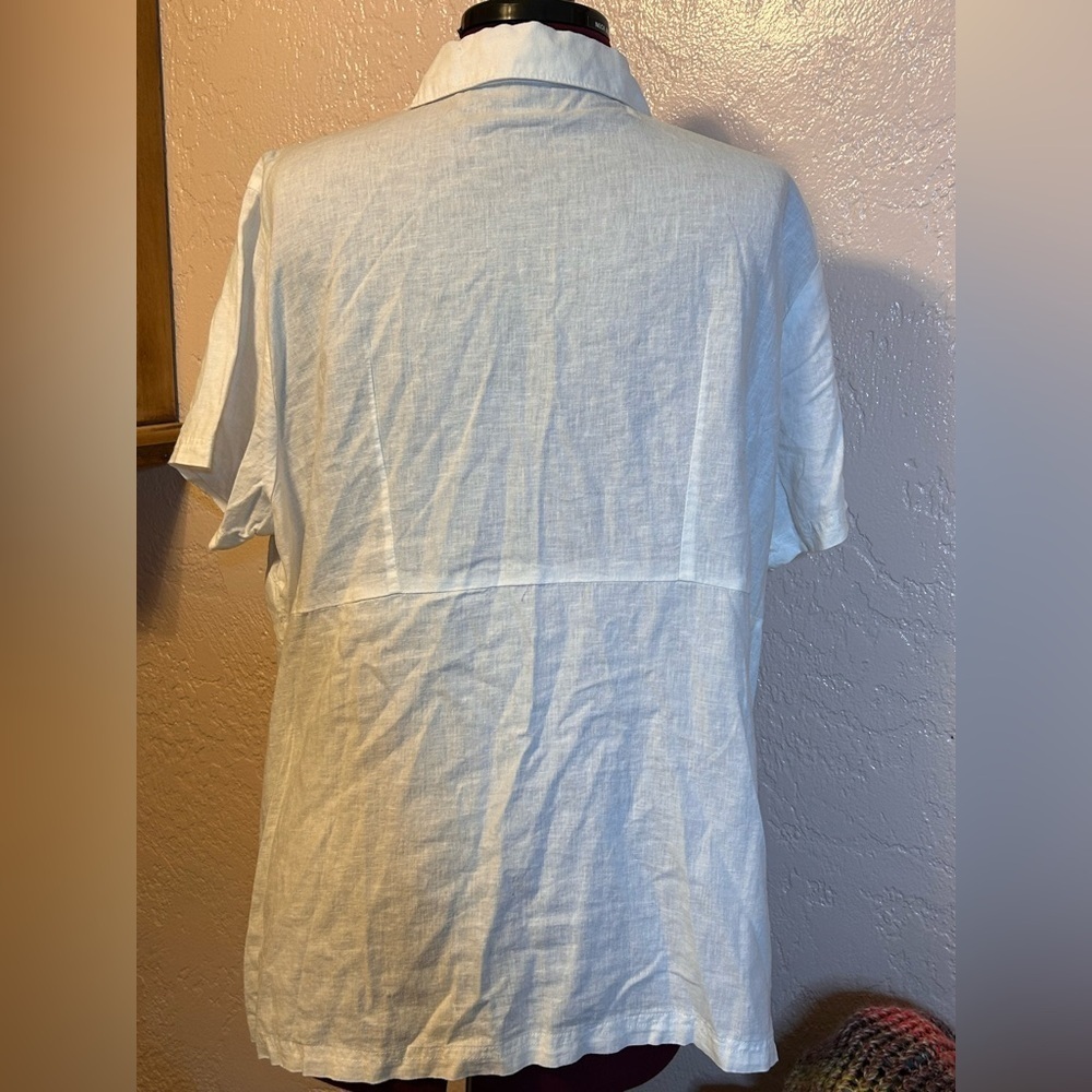 Christopher & Banks Cream Linen Blend Casual Button Down Shirt - Picture 3 of 5